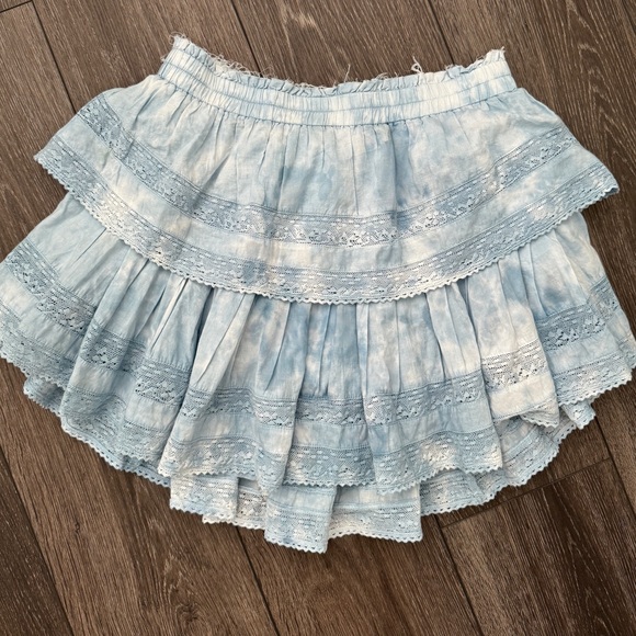 LoveShackFancy Natasha Blue Tie Dye Mini Skirt Medium